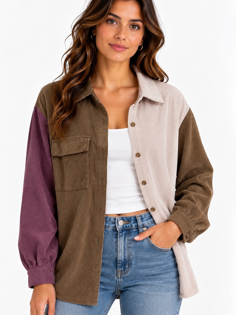 Nasty Gal US 6 Colorblock Corduroy Oversized Button Down Shacket